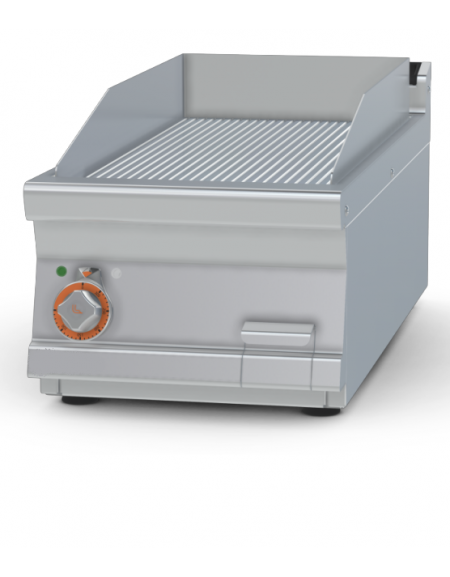 Fry-top elettrico rigato cromato da banco - piastra cm 36x68, 1 zona di cottura - trifase Kw 7,5 - cm 40x90x28h