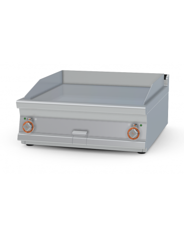 Fry-top elettrico liscio cromato da banco - piastra cm 76x68, 2 zone di cottura - trifase Kw 15 - cm 80x90x28h