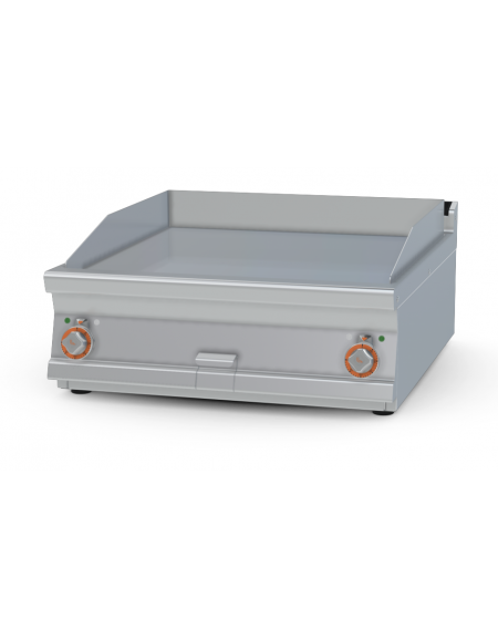 Fry-top elettrico liscio cromato da banco - piastra cm 76x68, 2 zone di cottura - trifase Kw 15 - cm 80x90x28h