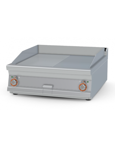Fry-top elettrico da banco - 1/2 rigato + 1/2 liscio, piastra cm 76x68 - 2 zone di cottura - cm 80x90x90h