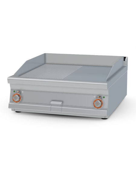 Fry-top elettrico da banco - 1/2 rigato + 1/2 liscio, piastra cm 76x68 - 2 zone di cottura - cm 80x90x90h