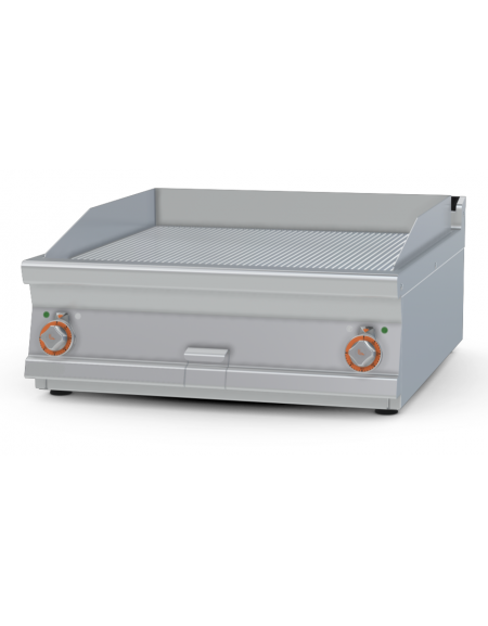 Fry-top elettrico rigato da banco - piastra cm 76x68, 2 zone di cottura - trifase Kw 15 - cm 80x90x28h