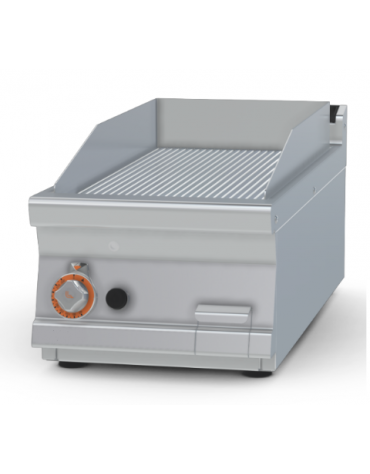 Fry-top a gas rigato cromato da banco - piastra cm 36x68, 1 zona di cottura - cm 40x90x28h