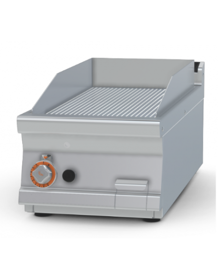 Fry-top a gas rigato cromato da banco - piastra cm 36x68, 1 zona di cottura - cm 40x90x28h