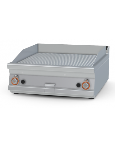 Fry-top a gas rigato cromato da banco - piastra cm 76x68, 2 zone di cottura - cm 80x90x28h