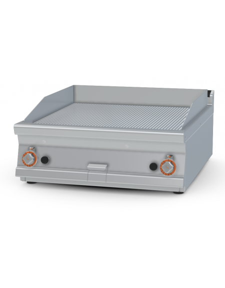 Fry-top a gas rigato cromato da banco - piastra cm 76x68, 2 zone di cottura - cm 80x90x28h