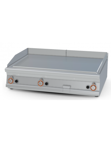 Fry-top a gas liscio cromato da banco - piastra cm 110,5x65, 3 zone di cottura - cm 120x90x28h