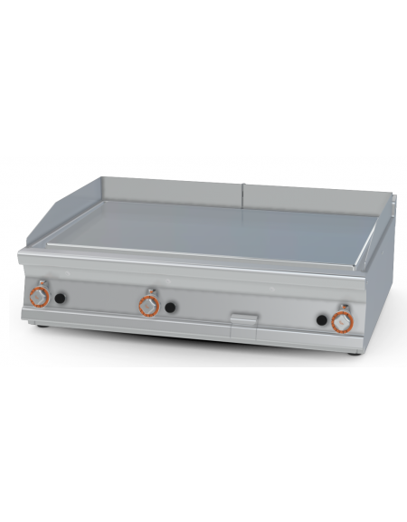 Fry-top a gas liscio cromato da banco - piastra cm 110,5x65, 3 zone di cottura - cm 120x90x28h