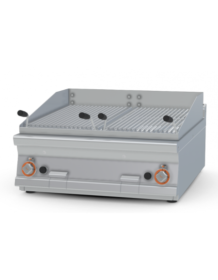 Griglie pietra lavica a gas - 2 griglie in acciaio inox regolabili dim. cm 38x66 cad. - 2 zone cottura - cm 80x90x28h