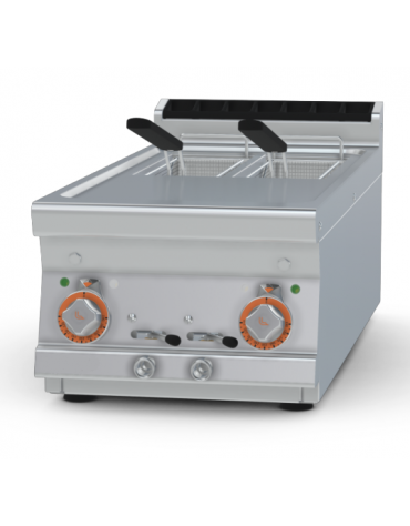 Friggitrice elettrica da banco - 2 vasche da Lt 8+8, cm 14,8x35,5x22,5h cad. - trifase Kw 12 - cm 40x70,5x28h