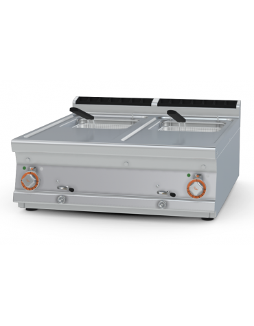 Friggitrice elettrica da banco - 2 vasche da Lt 13+13, cm 30,5x34x22,5h cad. - trifase Kw 21,9 - cm 40x70,5x28h