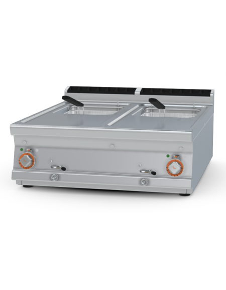 Friggitrice elettrica da banco - 2 vasche da Lt 13+13, cm 30,5x34x22,5h cad. - trifase Kw 21,9 - cm 40x70,5x28h