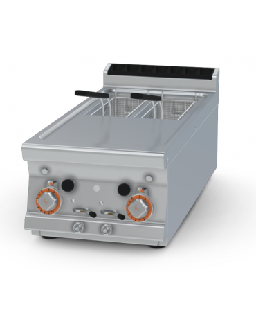 Friggitrice a gas da banco - 2 vasche da Lt 8+8, cm 15x35x23h cad. - dim. tot. cm 40x70,5x28h