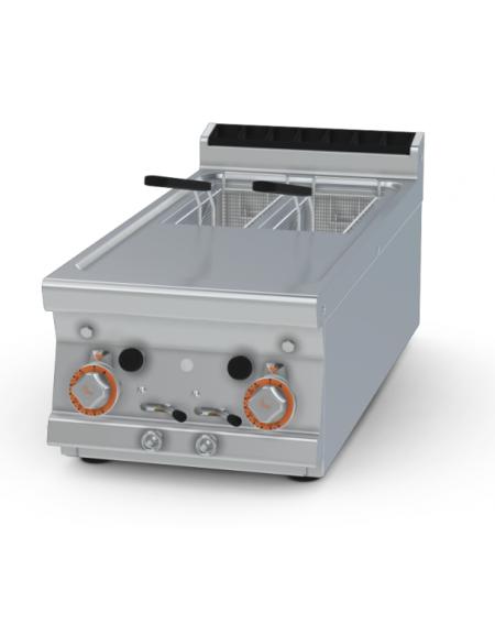 Friggitrice a gas da banco - 2 vasche da Lt 8+8, cm 15x35x23h cad. - dim. tot. cm 40x70,5x28h