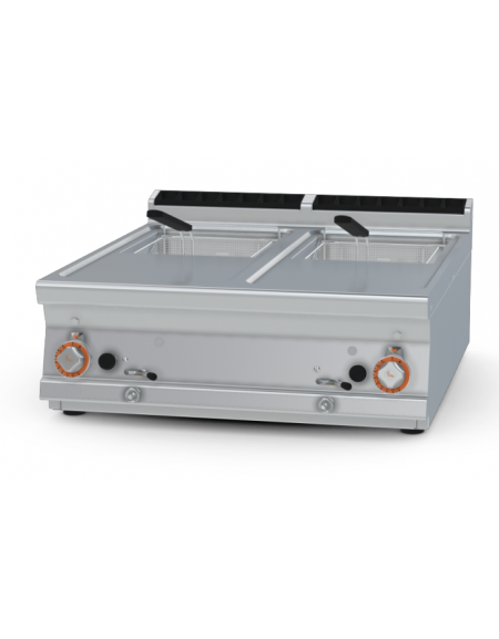 Friggitrice a gas da banco -2 vasche da Lt 13+13, cm 31,5x34,5x22,5h cad. - cm 40x70,5x28h