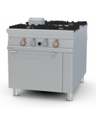 Cucina a gas passante, 4 fuochi su forno a gas passante statico, camera cm. 55x98x34h - cm 80x110x90h