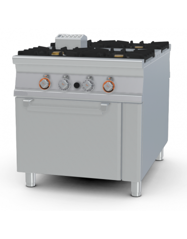Cucina a gas passante, 4 fuochi su forno a gas passante statico, camera cm. 55x98x34h - cm 80x110x90h