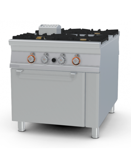 Cucina a gas passante, 4 fuochi su forno a gas passante statico, camera cm. 55x98x34h - cm 80x110x90h