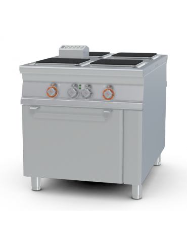 Cucina elettrica passante, 4 piastre quadrate, su forno elettrico passante statico, camera cm. 55x98x34h - cm 80x110x90h