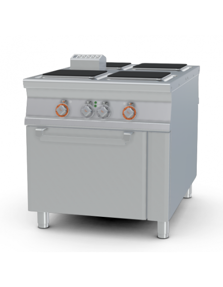 Cucina elettrica passante, 4 piastre quadrate, su forno elettrico passante statico, camera cm. 55x98x34h - cm 80x110x90h
