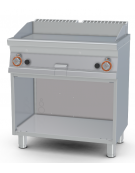 Fry-top a gas liscio cromato su mobile a giorno - piastra cm 76x34, 2 zone di cottura - cm 80x55x90h