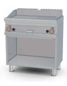 Fry-top a gas 1/2 rigato + 1/2 liscio cromato su mobile a giorno - piastra cm 76x34, 2 zone di cottura - cm 80x55x90h