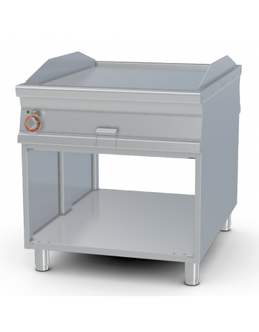 Fry-top elettrico passante liscio cromato su mobile a giorno - piastra 76x85 - 2 zone di cottura - cm 80x110x90h