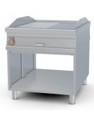 Fry-top elettrico passante 1/2 rigato + 1/2 liscio cromato su mobile a giorno, piastra 76x85, 2 zone di cottura - cm 80x110x90h