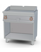 Fry-top elettrico liscio cromato su mobile a giorno - piastra cm 76x34, 2 zone di cottura - cm 80x55x90h