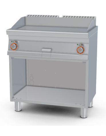 Fry-top elettrico liscio cromato su mobile a giorno - piastra cm 76x34, 2 zone di cottura - cm 80x55x90h