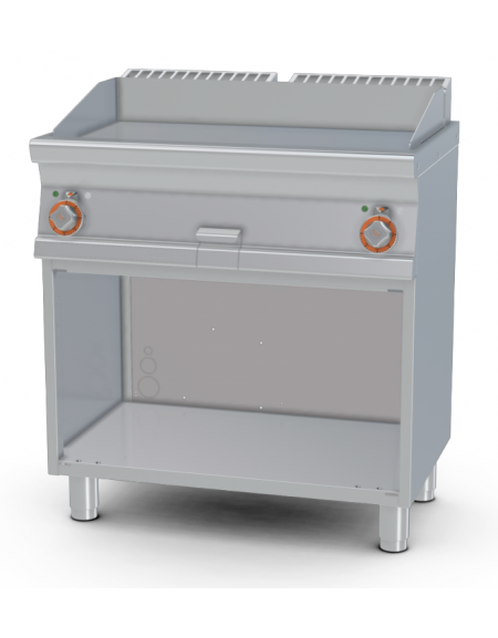 Fry-top elettrico liscio cromato su mobile a giorno - piastra cm 76x34, 2 zone di cottura - cm 80x55x90h