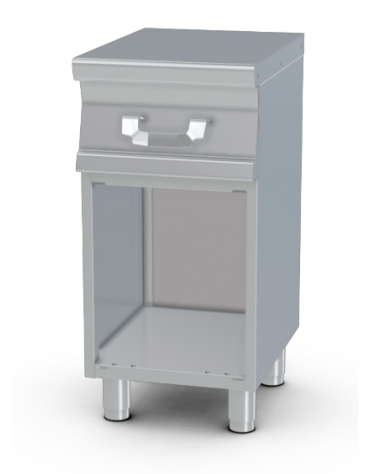 Piano di lavoro inox AISI 304 su mobile a giorno - 1 cassetto, 1 bacinella GN2/3 inox- cm 40x55x90h