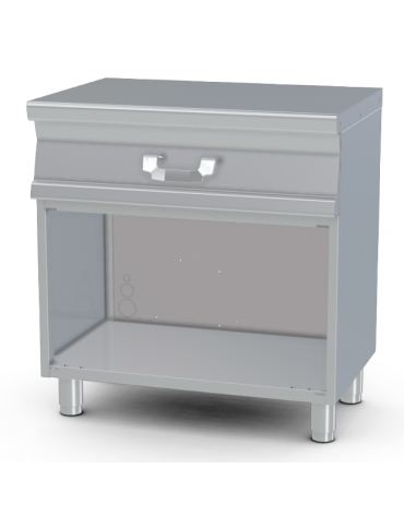 Piano di lavoro inox AISI 304 su mobile a giorno, 1 cassetto, 1 bacinella GN-1/1 e 1 bacinella GN-1/3 cm.15h inox - cm 40x55x90h