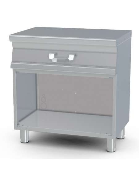 Piano di lavoro inox AISI 304 su mobile a giorno, 1 cassetto, 1 bacinella GN-1/1 e 1 bacinella GN-1/3 cm.15h inox - cm 40x55x90h