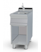 Lavello su mobile a giorno inox CrNi 18/10 AISI 304, 1 vasca cm 30x35x15h, rubinetto a leva - dim. tot. cm 40x90x90h