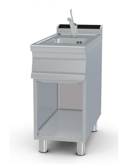 Lavello su mobile a giorno inox CrNi 18/10 AISI 304, 1 vasca cm 30x35x15h, rubinetto a leva - dim. tot. cm 40x90x90h