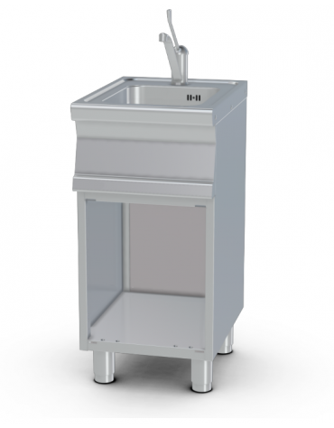Lavello su mobile a giorno inox CrNi 18/10 AISI 304, 1 vasca cm 30x35x15h, rubinetto a leva - dim. tot. cm 40x55x90h