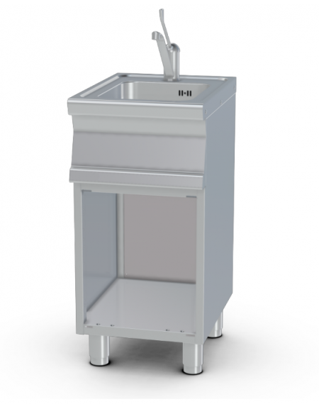 Lavello su mobile a giorno inox CrNi 18/10 AISI 304, 1 vasca cm 30x35x15h, rubinetto a leva - dim. tot. cm 40x55x90h