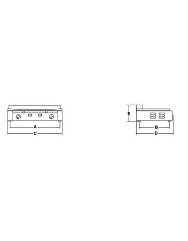 Fry top elettrico trifase-4,1kw da banco, piastra doppia in vetroceramica liscia cm 55x49, r. temp. 50 a 300 °C - dim. 60x65x29h