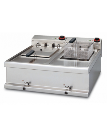 Friggitrice elettrica da banco - 2 vasche Lt 10+10, cm 29x32,5x20h cad.  - trifase Kw 12 - cm 80x70x25h
