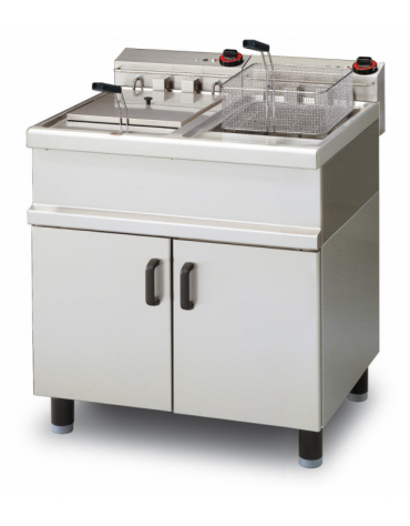 Friggitrice elettrica su mobile - 2 vasche Lt 10+10, cm 29x32,5x18,5h cad. - trifase Kw 12 - cm 80x70x85h