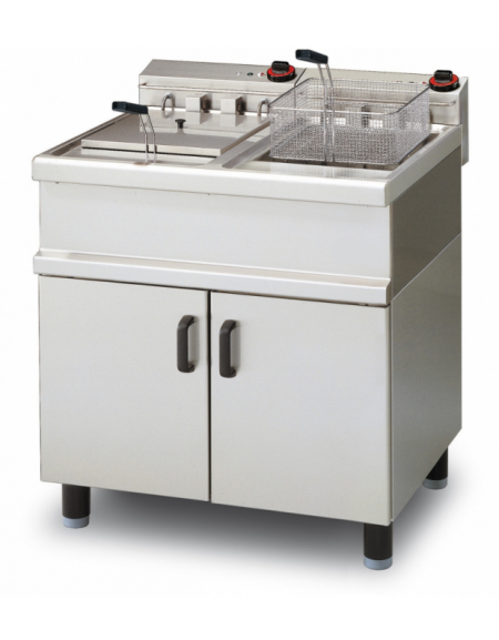 Friggitrice elettrica su mobile - 2 vasche Lt 15+15, cm 33x40x18,5h cad. - trifase Kw 18 - cm 80x70x85h