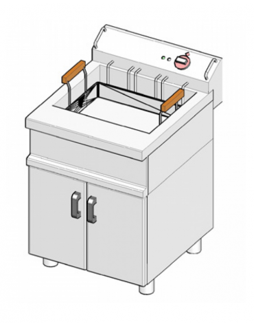 Friggitrice elettrica su mobile per pasticceria, 1 vasca da Lt 17, cm 50x42,5x17,5h - trifase Kw 6,6 - cm 60x70x85h