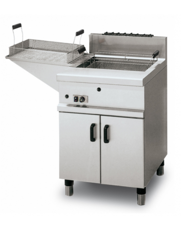 Friggitrice a gas su mobile per pasticceria Lt 20, dim. vasca cm 50x38x24h - dimensioni tot. cm 60x70x85h
