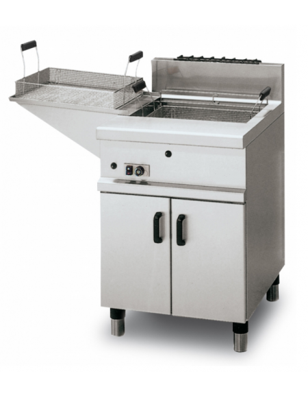 Friggitrice a gas su mobile per pasticceria Lt 20, dim. vasca cm 50x38x24h - dimensioni tot. cm 60x70x85h