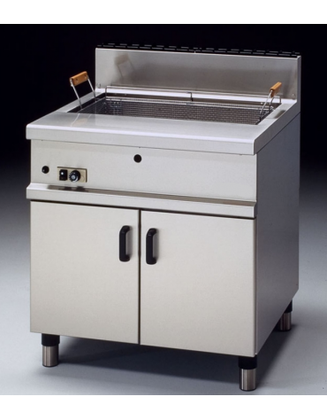 Friggitrice a gas su mobile per pasticceria Lt 28, dim. vasca cm 70x38x24h - dimensioni tot. cm 80x70x85h