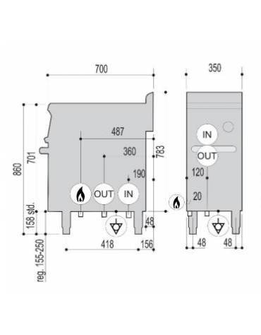 Cuocipasta a gas G2/3, in acciaio inox AISI 316, 1 vasca da 23 litri di capacità - cm 35x70x85h
