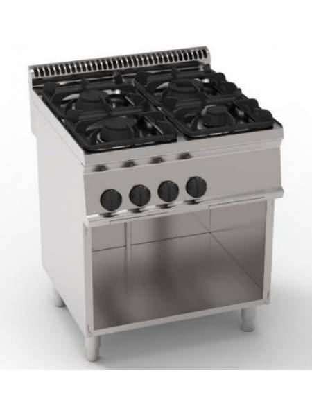 Cucina a gas 4 fuochi su vano aperto, potenza fuochi aperti 1x7,2kw+1x3,3kw+2x4,5kw - cm 70x70x85h
