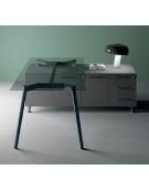 Tavolo riunione piano in vetro trasparente e struttura metallica - Colori struttura a scelta - cm 180x90x72h
