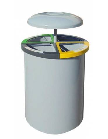 Cestino per la raccolta differenziata diviso in 4 settori con coperchio, in lamiera d’acciaio liscia - cm Ø59,4 x 73,5h
